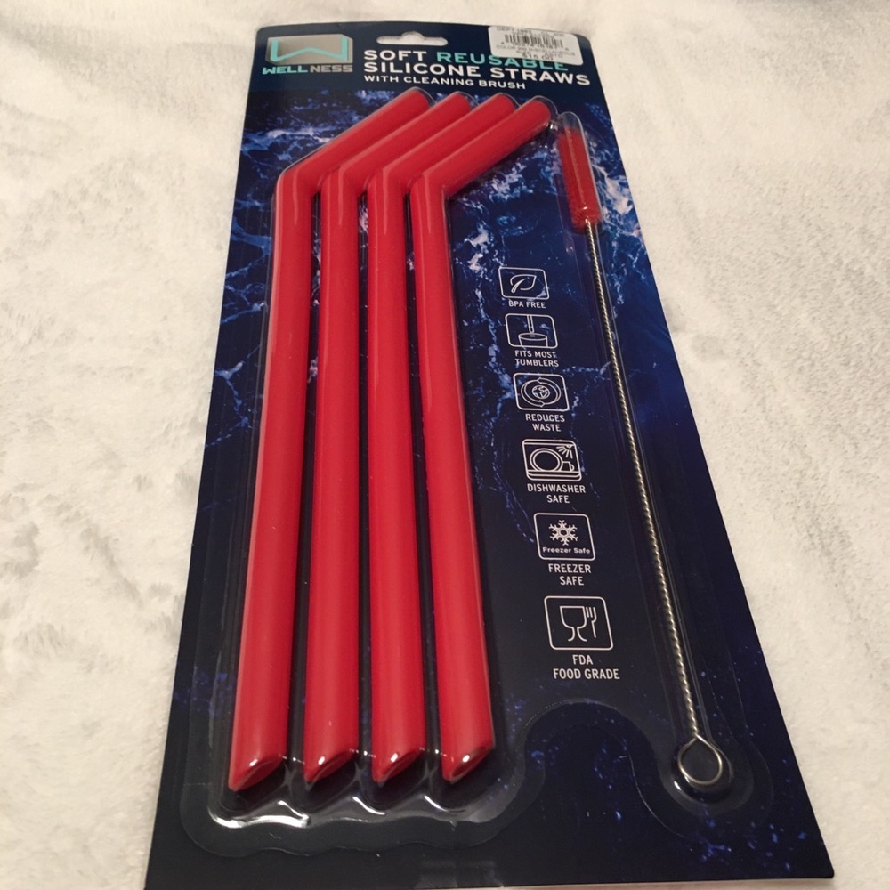 Soft reusable silicone straws w/ cleaning brush